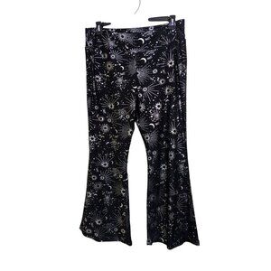 No Boundaries Juniors XXL Flare Pants Celestial Black Silver Foil Print Pull On